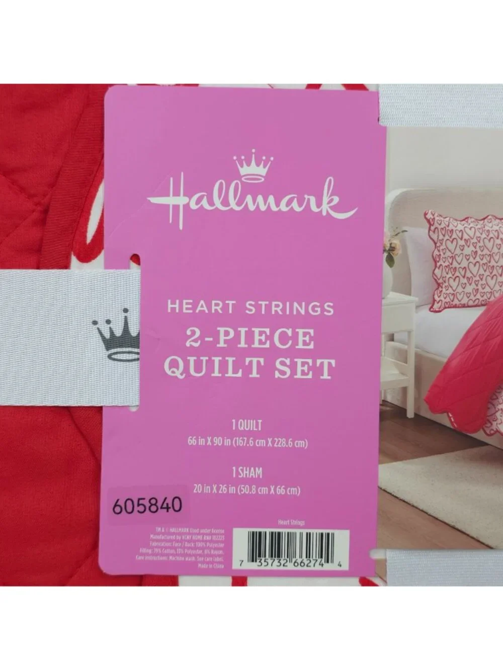 Hallmark Heart Strings Twin 2-Piece Quilt Set Valentines Day Love Heart